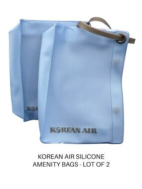 Korean Air Silicone Amenity Bags Lot of 2 Light Blue Travel Pouches